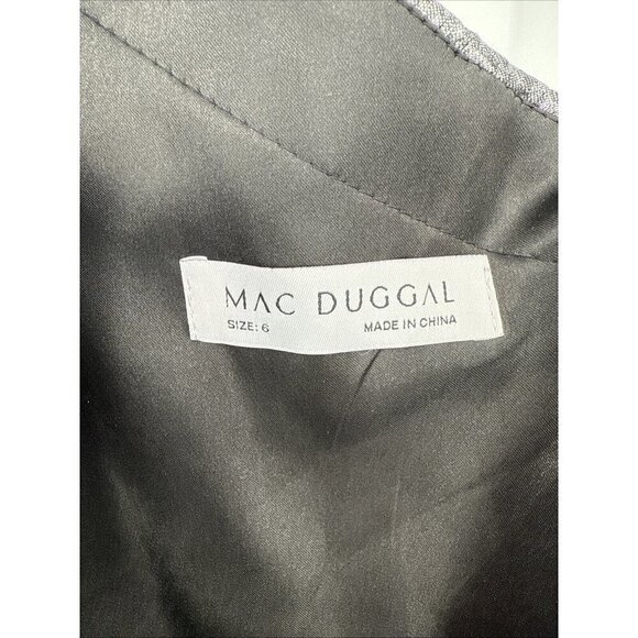 MAC DUGGAL Size 6 Silver Metallic One SHOULDER BOW MIDI BROCADE DRESS 67906 New - Picture 9 of 10